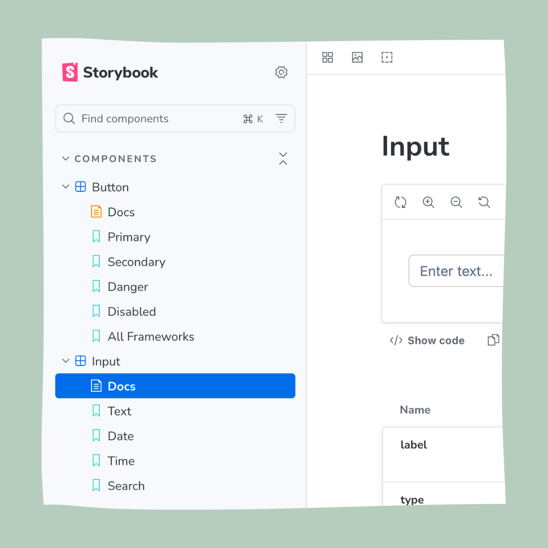 Preview of the Storybook component library
